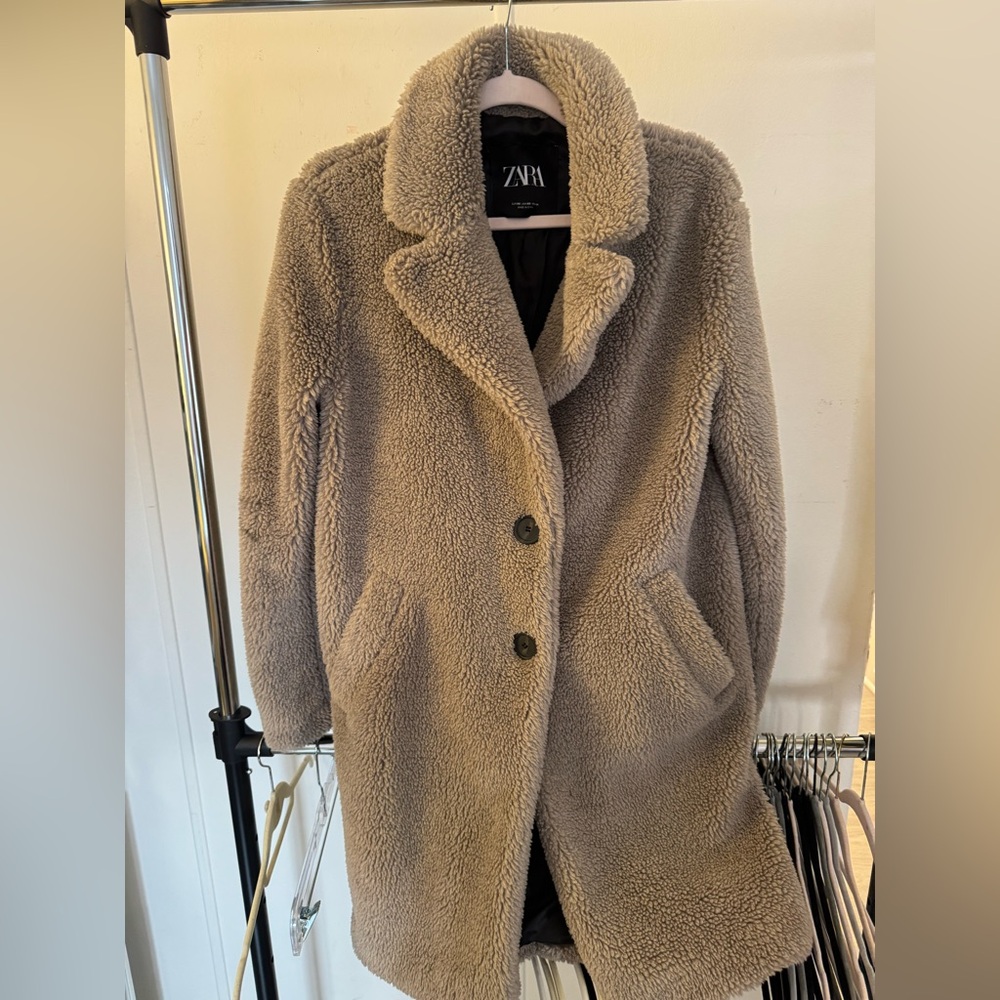 Zara Women's Tan Cream Coffee Teddy Coat